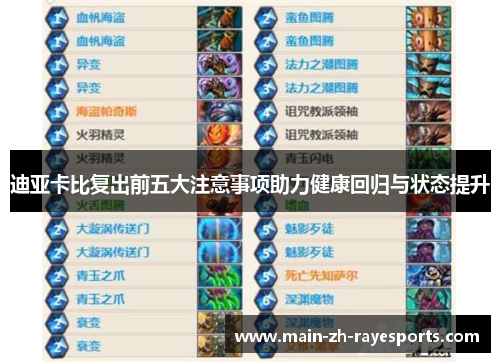 迪亚卡比复出前五大注意事项助力健康回归与状态提升 迪亚卡比复出前五大注意事项助力健康回归与状态提升