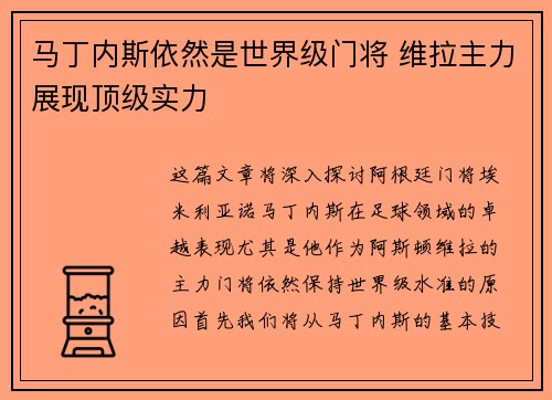 马丁内斯依然是世界级门将 维拉主力展现顶级实力